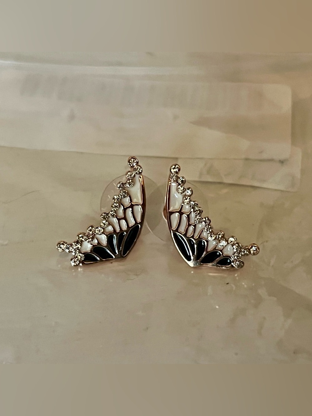 New - Rose Goldtone and Black Butterfly Wings Earrings